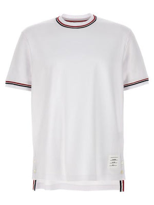 Men's White Asymmetric Hem T-Shirt with Tricolor Detail and Contrasting Trimmings