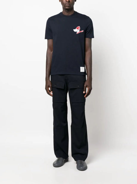 THOM BROWNE Navy Cotton Crew-Neck T-shirt for Men