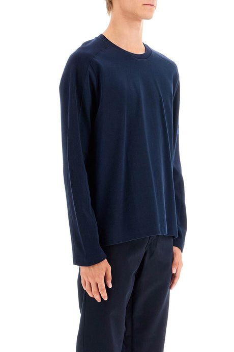 THOM BROWNE Men's Long-Sleeved Cotton T-Shirt with Signature 4-Bar Sleeve