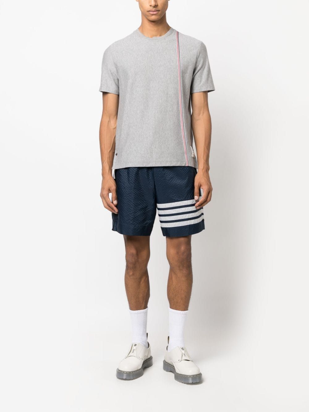 THOM BROWNE Men's Medium Grey Cotton Short Sleeve Tee for SS24