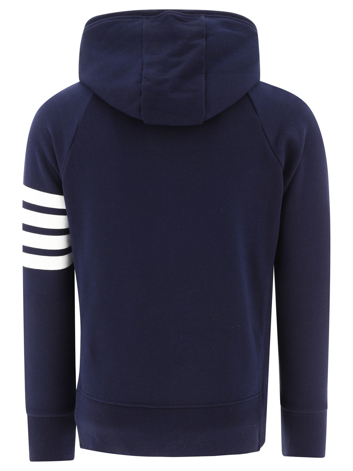 THOM BROWNE Men's Blue Hoodie with Logo Patch and Kangaroo Pocket