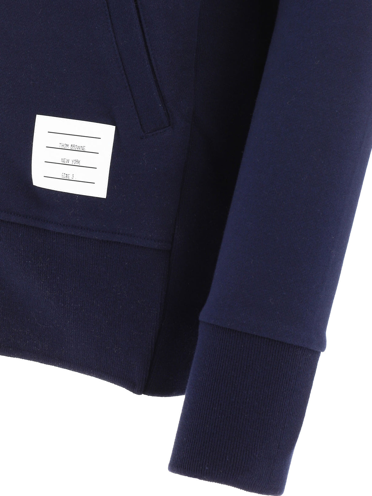 THOM BROWNE Men's Blue Hoodie with Logo Patch and Kangaroo Pocket