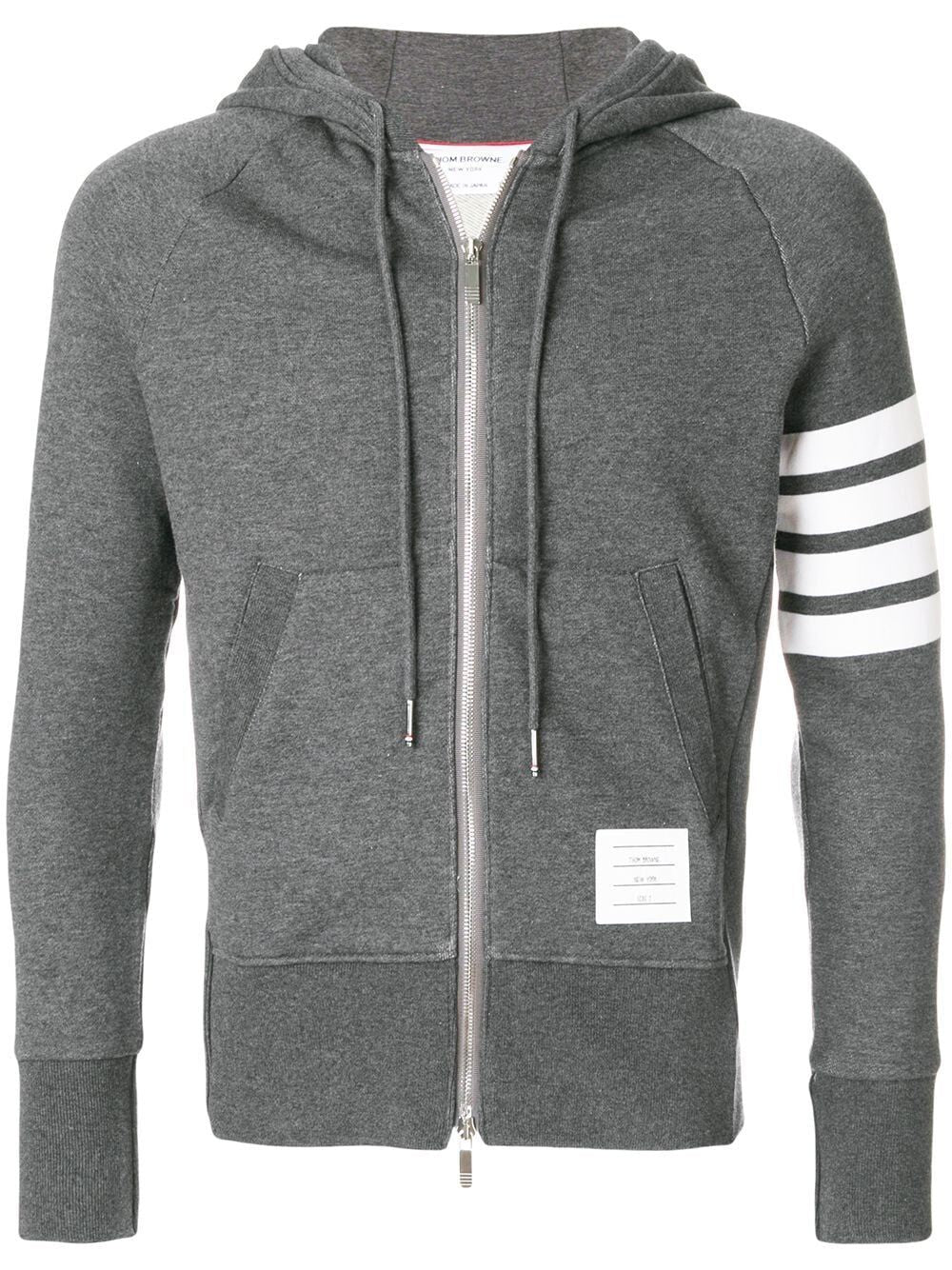 THOM BROWNE Striped Sleeve Hoodie in Grey