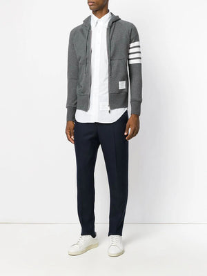 THOM BROWNE Striped Sleeve Hoodie in Grey