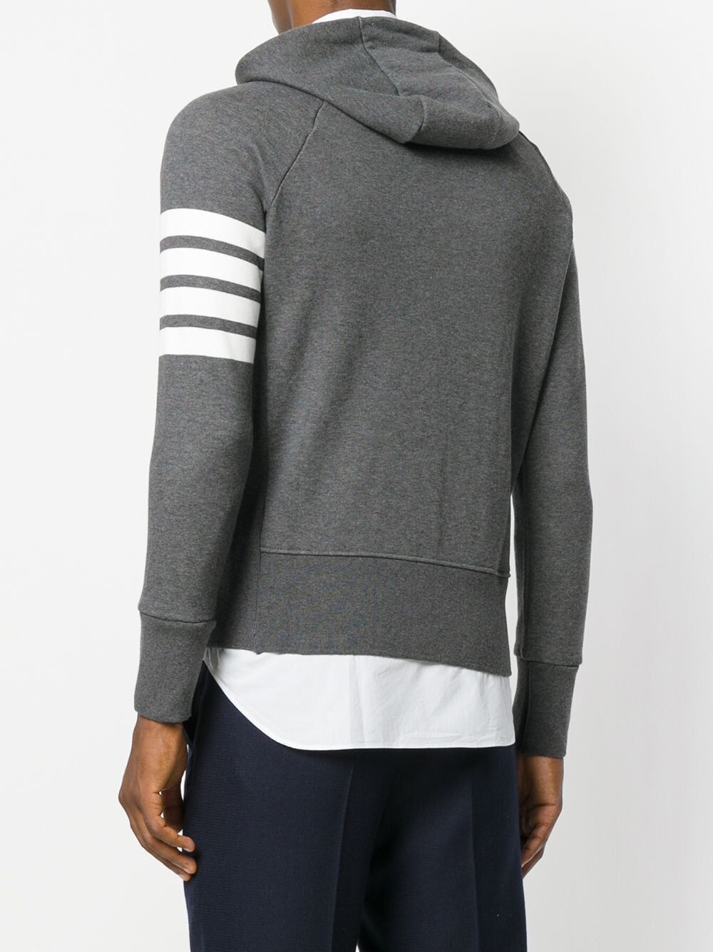 THOM BROWNE Striped Sleeve Hoodie in Grey