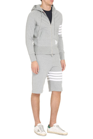 THOM BROWNE Striped Sleeve Hoodie in Grey