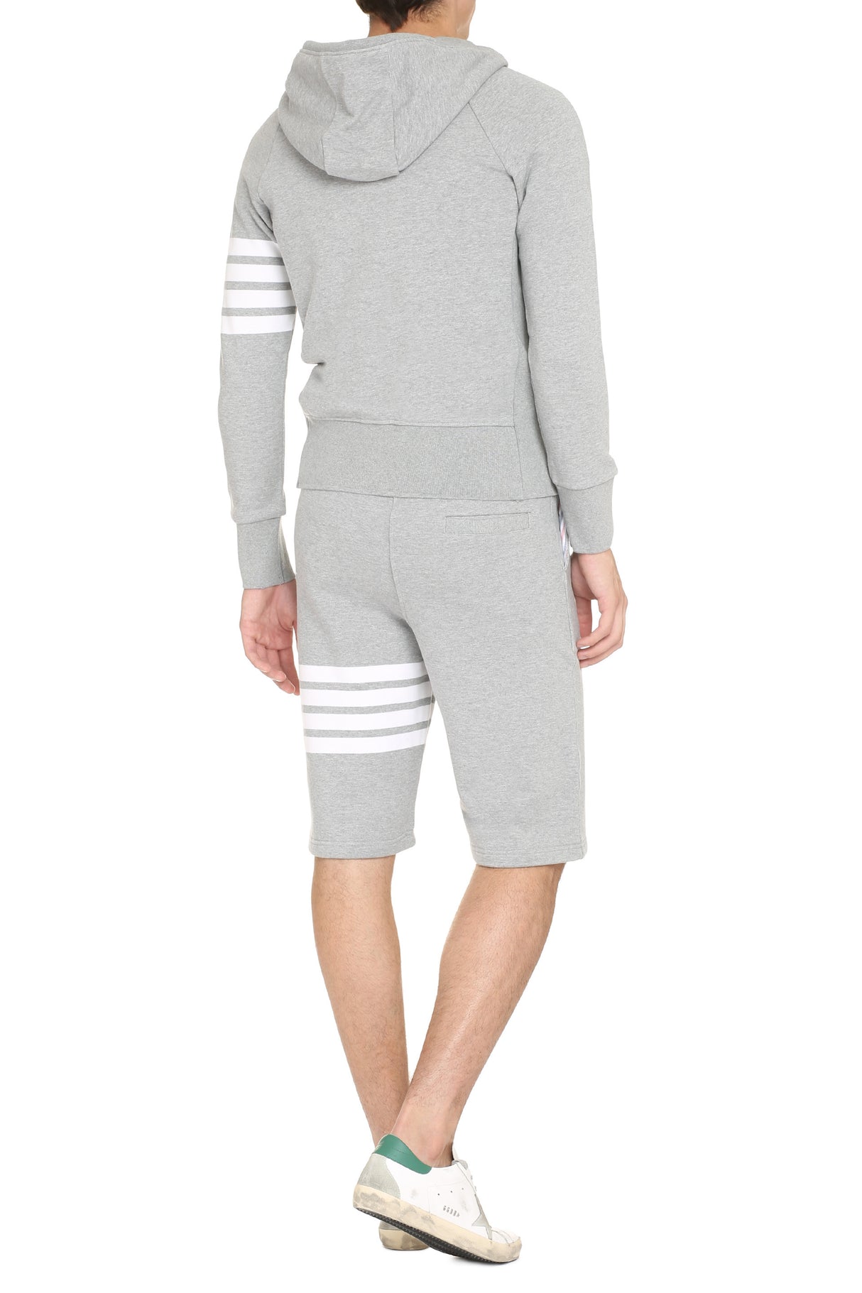 THOM BROWNE Striped Sleeve Hoodie in Grey