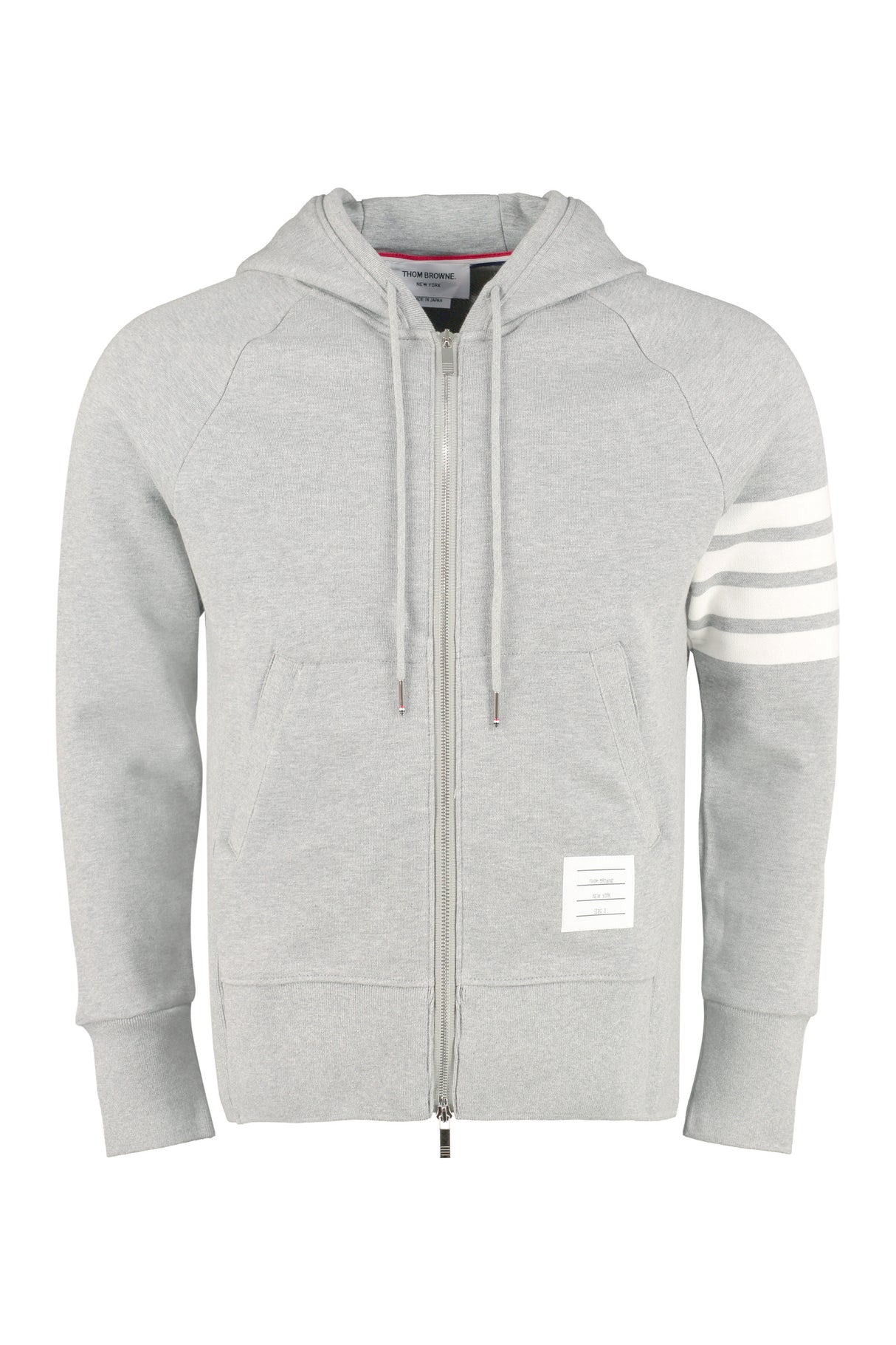 THOM BROWNE Striped Sleeve Hoodie in Grey