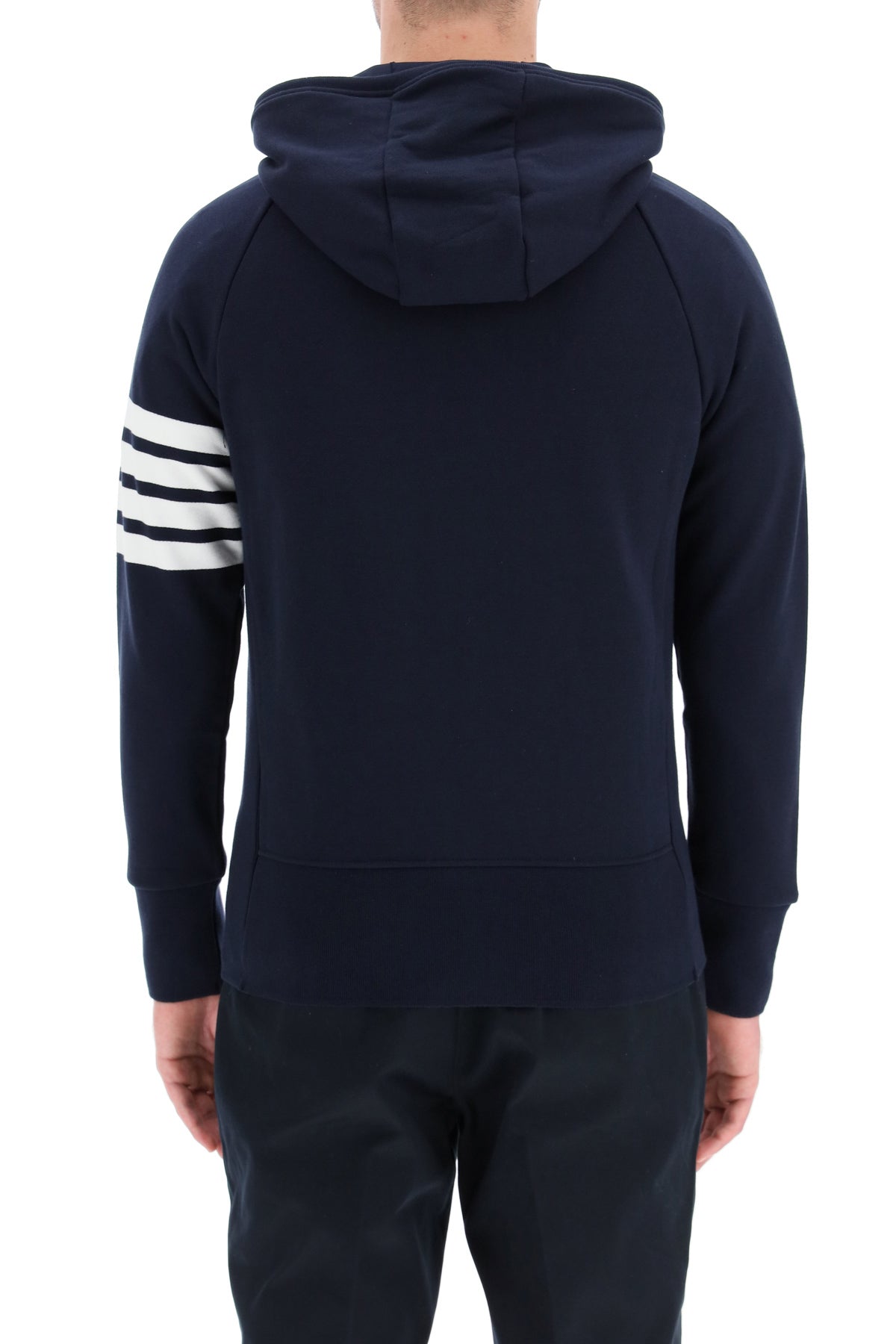 THOM BROWNE Striped Sleeve Hoodie in Grey