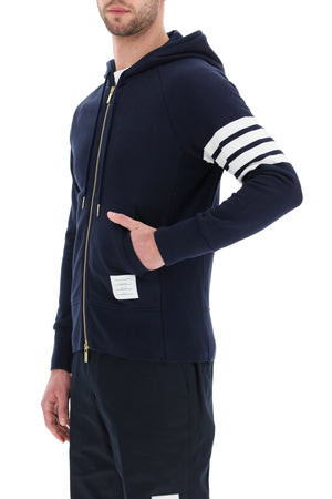 THOM BROWNE Striped Sleeve Hoodie in Grey