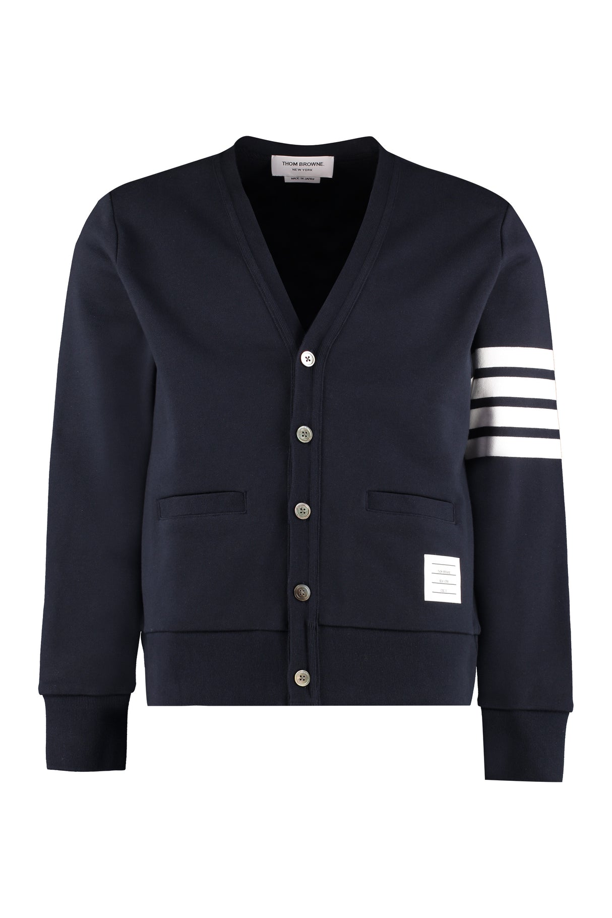 THOM BROWNE Elegant Navy Wool Cardigan for Men