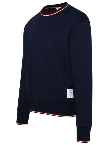 Men's Blue Crew-Neck Sweatshirt with Contrasting Trimmings and Ribbed Edges