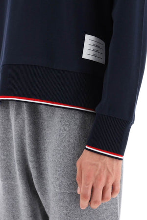 Men's Blue Crew-Neck Sweatshirt with Contrasting Trimmings and Ribbed Edges