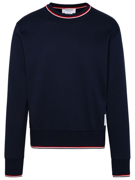 Men's Blue Crew-Neck Sweatshirt with Contrasting Trimmings and Ribbed Edges