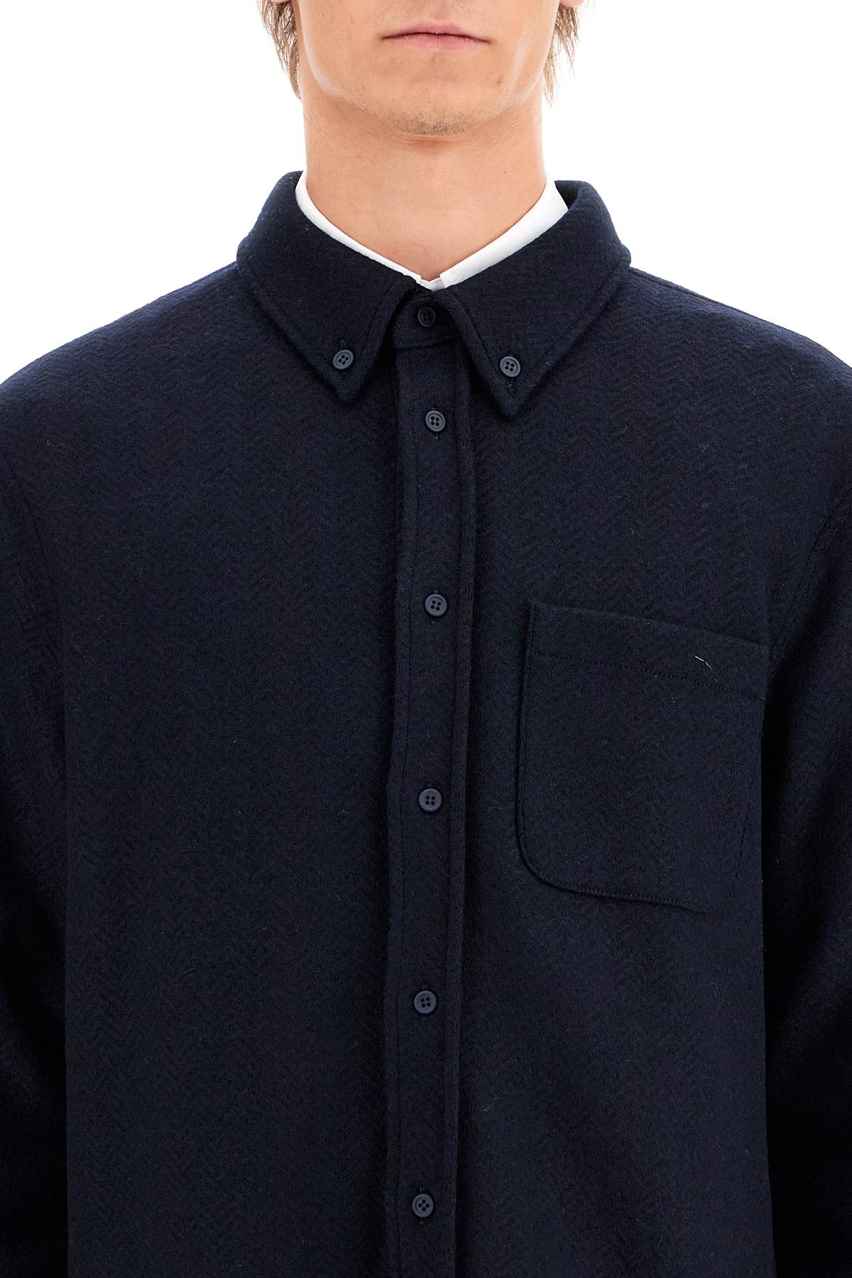 THOM BROWNE Herringbone Wool-Cotton Overshirt