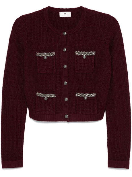 ELISABETTA FRANCHI Chic Maroon 5-Button Cardigan for Women