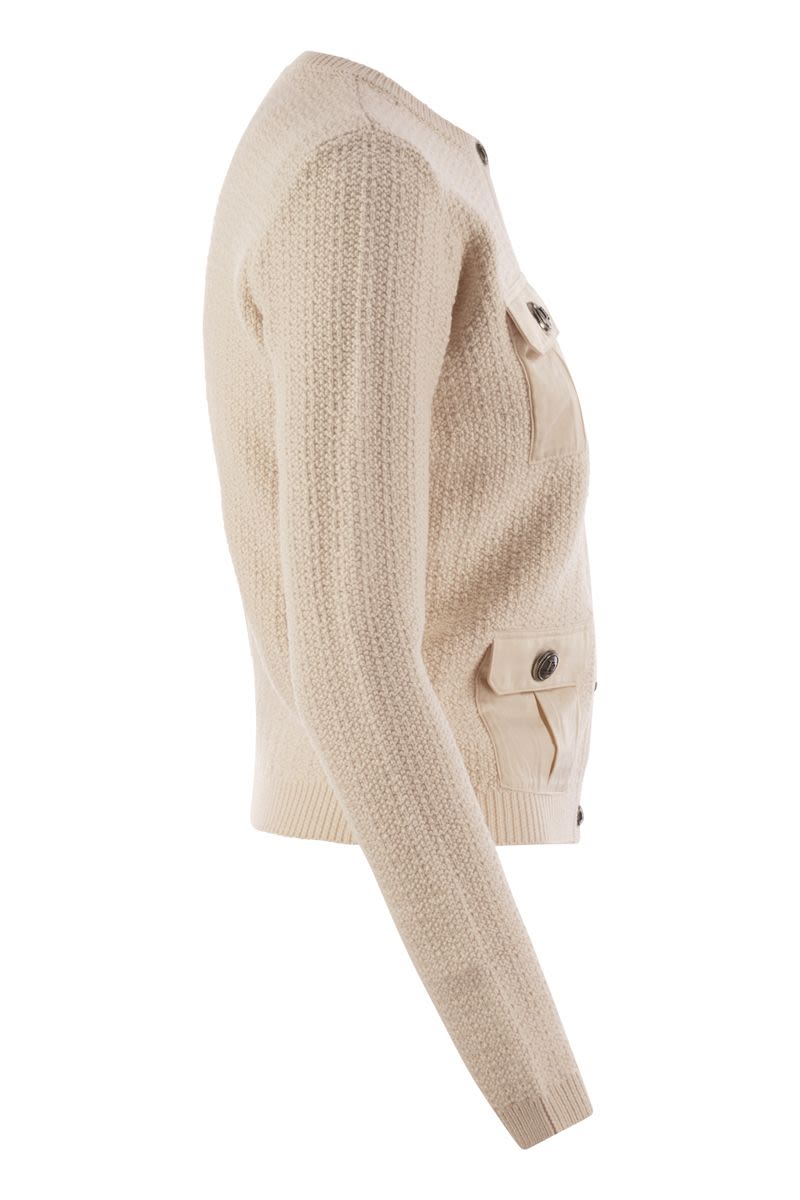 ELISABETTA FRANCHI Chic Bouclé Wool Blend Cardigan with Technical Pockets - Regular Fit