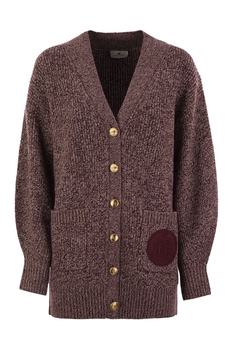 ELISABETTA FRANCHI Wool-Blend Cardigan with Logo Patch - Over Fit