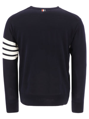 Navy Blue Merino Wool Sweater with Signature Stripes for Men