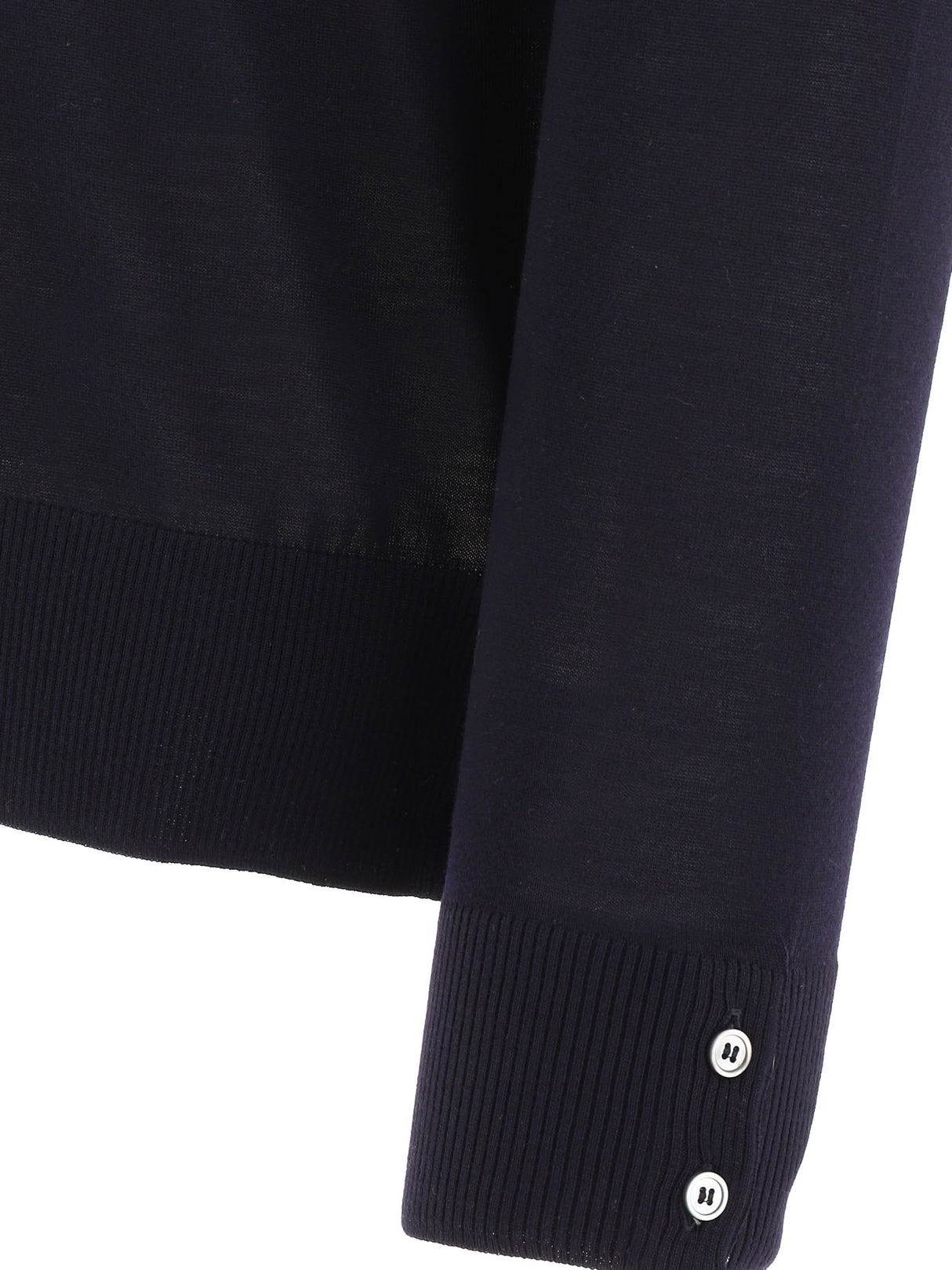 Navy Blue Merino Wool Sweater with Signature Stripes for Men