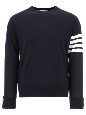 Navy Blue Merino Wool Sweater with Signature Stripes for Men