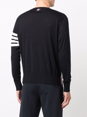 Navy Blue Merino Wool Sweater with Signature Stripes for Men