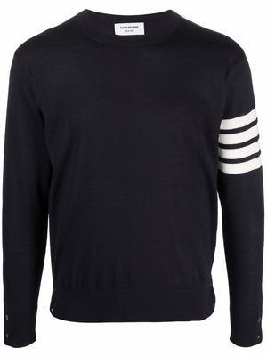 Navy Blue Merino Wool Sweater with Signature Stripes for Men