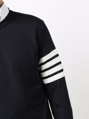 Navy Blue Merino Wool Sweater with Signature Stripes for Men