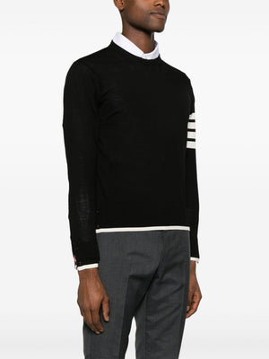 THOM BROWNE Relaxed Crew Neck Merino Pullover with Signature Stripes