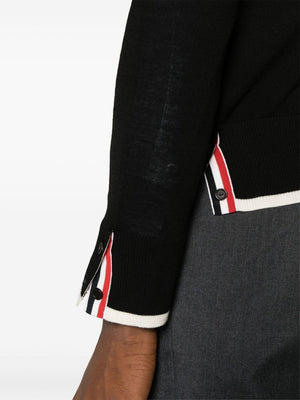 THOM BROWNE Relaxed Crew Neck Merino Pullover with Signature Stripes