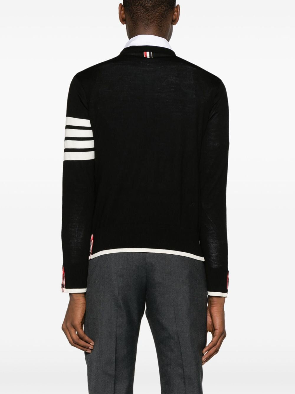 THOM BROWNE Relaxed Crew Neck Merino Pullover with Signature Stripes