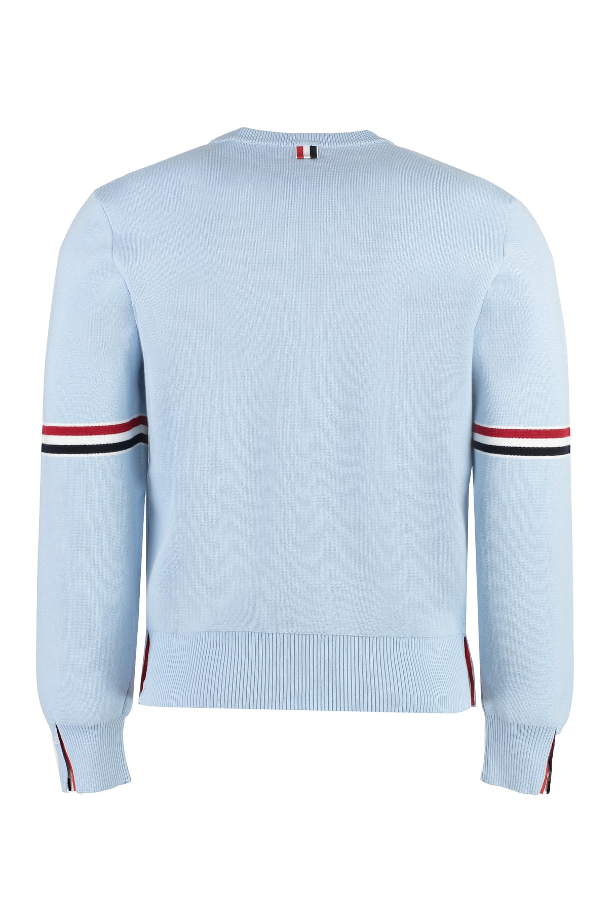 THOM BROWNE Light Blue Long Sleeve Crew-Neck Sweater for Men