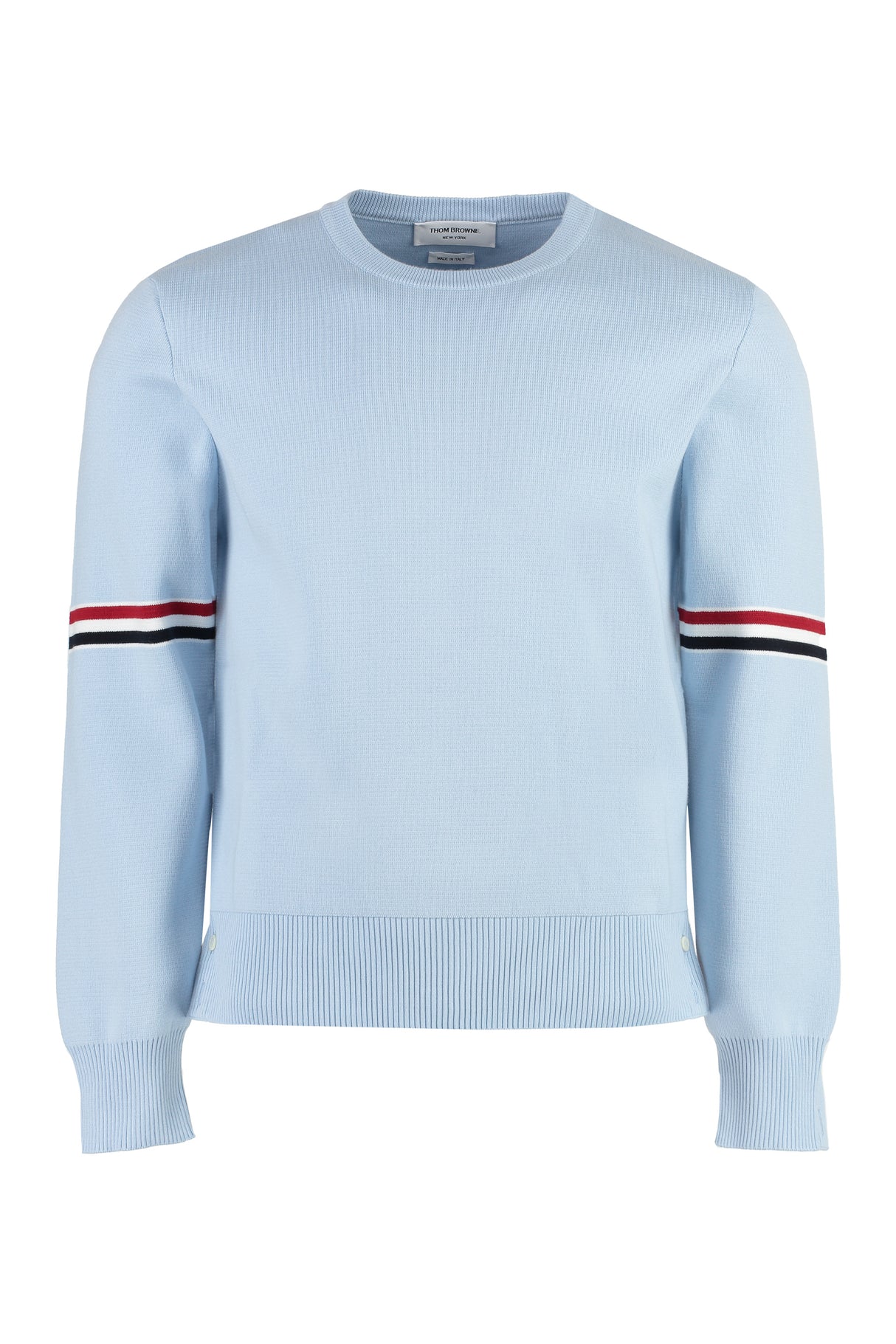 THOM BROWNE Light Blue Long Sleeve Crew-Neck Sweater for Men