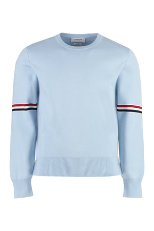 THOM BROWNE Light Blue Long Sleeve Crew-Neck Sweater for Men