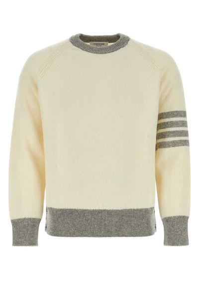 THOM BROWNE Luxurious Wool Striped Knit Jumper for Men in Neutral Brown and Navy Blue