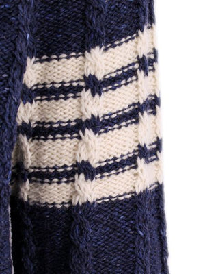 Blue Wool Sweater with 4-Bar Detail and Tricolor Accents