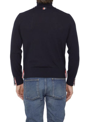 THOM BROWNE Navy Blue Turtleneck Sweater for Men - FW23