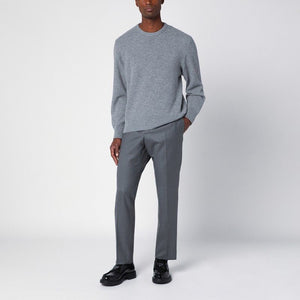 THOM BROWNE Elegant Grey Wool Crewneck Sweater with Tricolor Accent