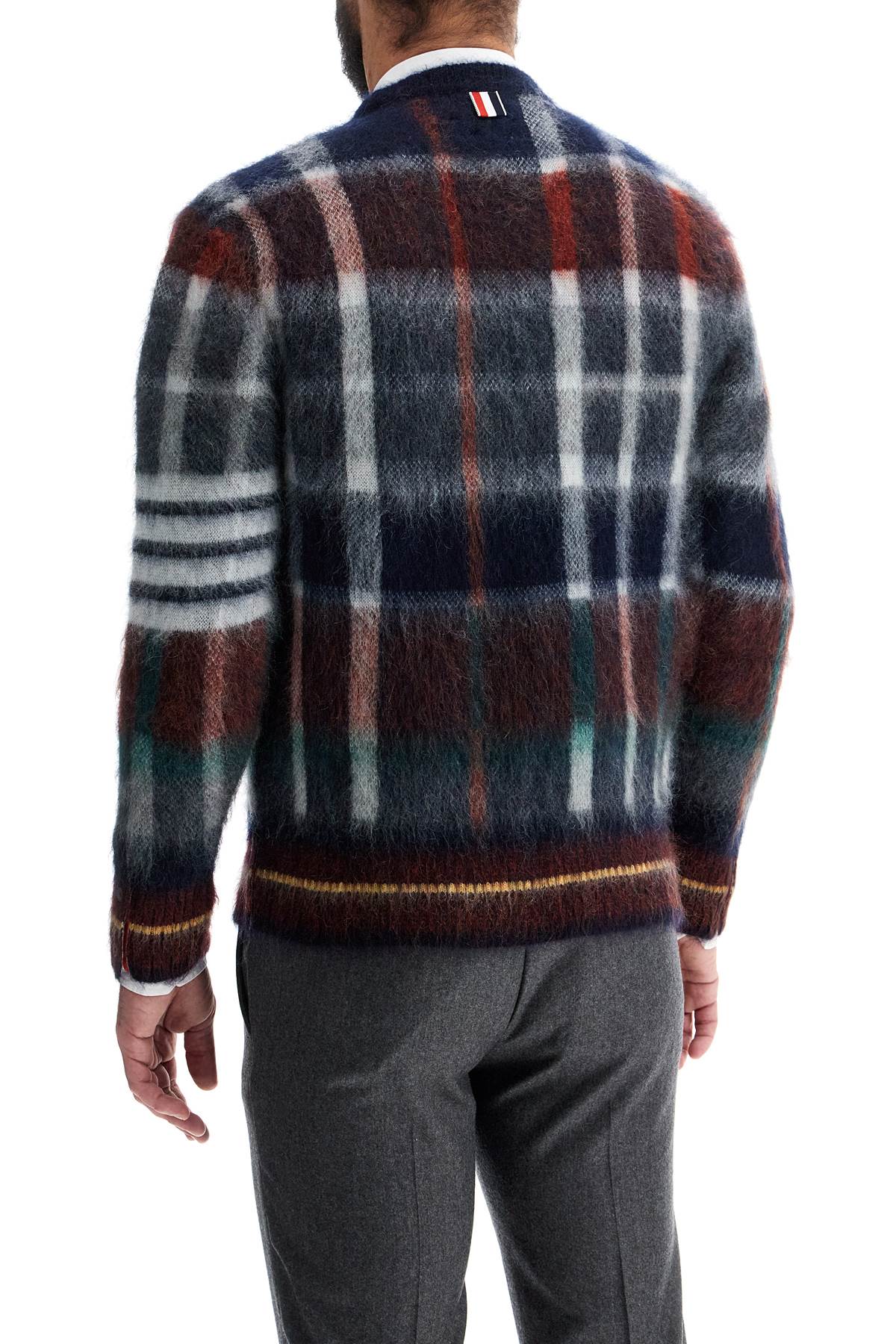 THOM BROWNE Men's Brushed Mohair Tartan Crewneck Pullover - Size 2