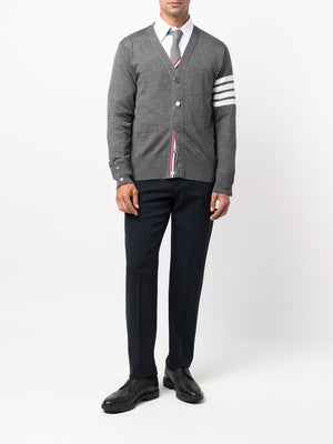 THOM BROWNE Grey Merino 4-Bar Knit Cardigan for Men - FW23