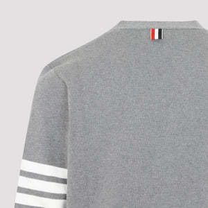 THOM BROWNE Grey Striped Cotton Cardigan for Men in Asymmetrical Style