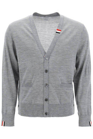 THOM BROWNE Men's Tricolor Wool Cardigan with Double Patch Pocket