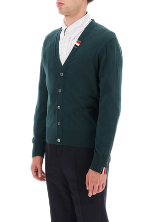 THOM BROWNE Men's Tricolor Wool Cardigan with Double Patch Pocket