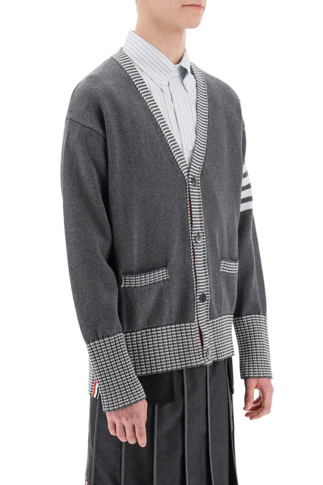 THOM BROWNE Gray Icon Intarsia V-Neck Cardigan for Men - SS24 Collection