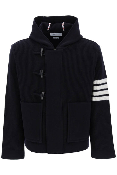 THOM BROWNE Hooded Cardigan with Tricolor Detail - Size Conversion Available