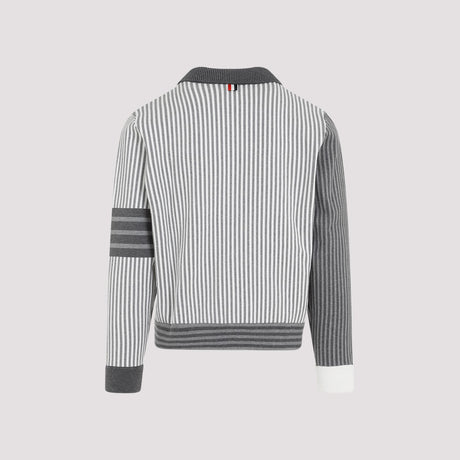 THOM BROWNE Men's Gray Polo Collar Bomber Jacket for SS24