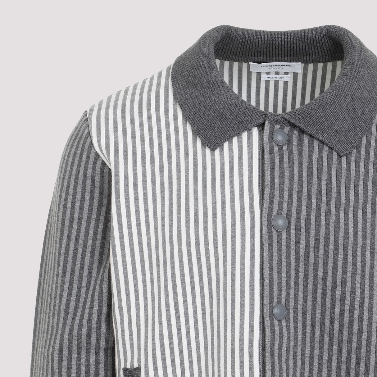 THOM BROWNE Men's Gray Polo Collar Bomber Jacket for SS24