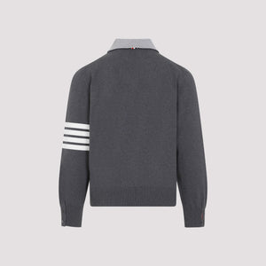 THOM BROWNE Men's Grey V-Neck Polo Pullover for SS24