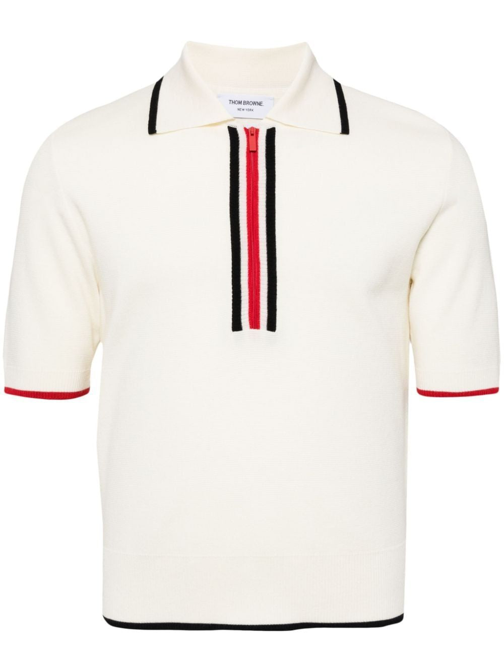 THOM BROWNE Elegant White Wool Zip-Up Polo