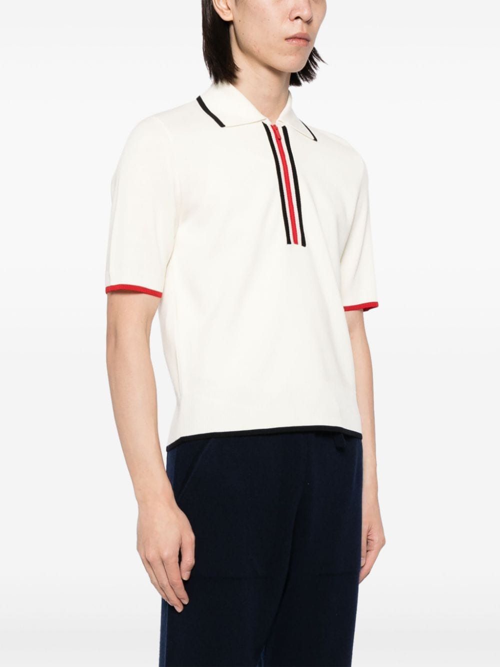 THOM BROWNE Elegant White Wool Zip-Up Polo